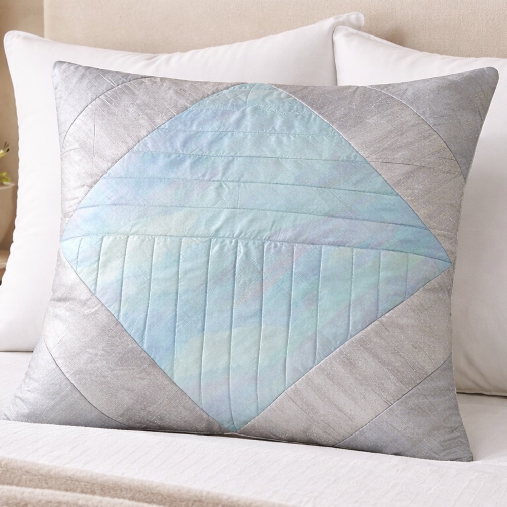 Blue Gray Iridescent Design Silk Euro Sham With Zipper On Back NEW - Picture 2 of 10